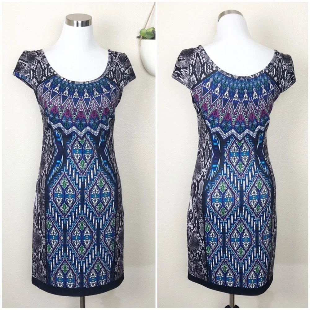 •LAUNDRY SHELLI SEGAL• Kaleidoscope‎ Print Neoprene Sheath Dress Size Small